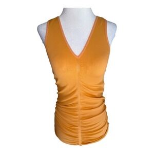Topshop Orange‎ Ribbed Ruched V Neck Top Sleeveless Fitted Women's Medium Large